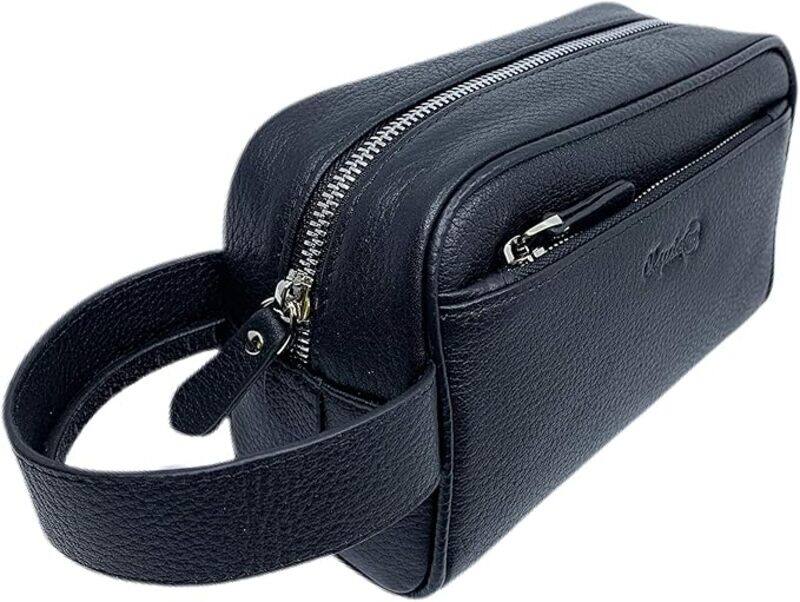 Classic Milano Men's Genuine Leather Clutch Bag Travel Toiletry Bag Cosmetics Pouch Clutch Hand Bag for Unisex